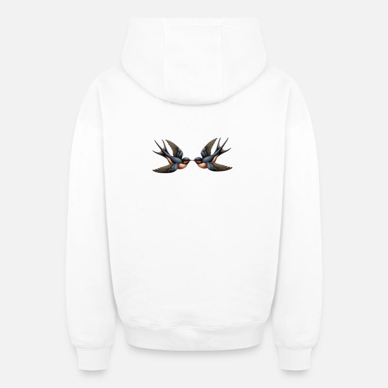 Hirondelles – Rockabilly - Sweat à capuche unisexe zippé oversize épais SPREAD - blanc