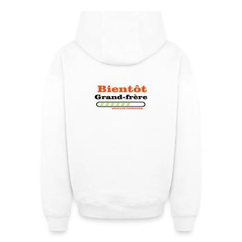 Bientôt grand frere - Sweat à capuche unisexe zippé oversize épais SPREAD - blanc - Dos - AI Model Male 178 light (178cm)