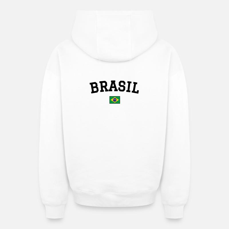 Drapeau du Brésil Noir - Sweat à capuche unisexe zippé oversize épais SPREAD - blanc
