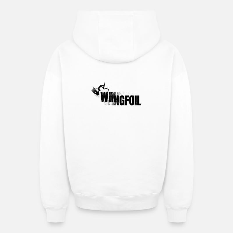 Wingfoiler avec lettrage - Sweat à capuche unisexe zippé oversize épais SPREAD - blanc