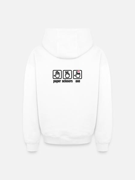 Papier - Ciseaux - hache - pierre - bûcheron - Sweat à capuche unisexe zippé oversize épais SPREAD - blanc