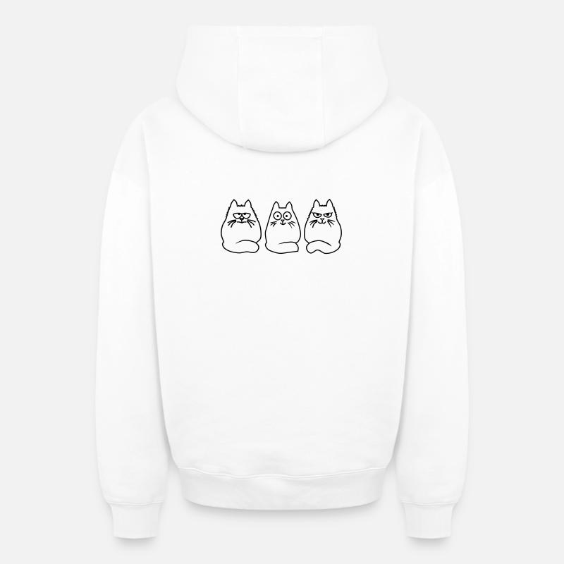 3 chats - Sweat à capuche unisexe zippé oversize épais SPREAD - blanc