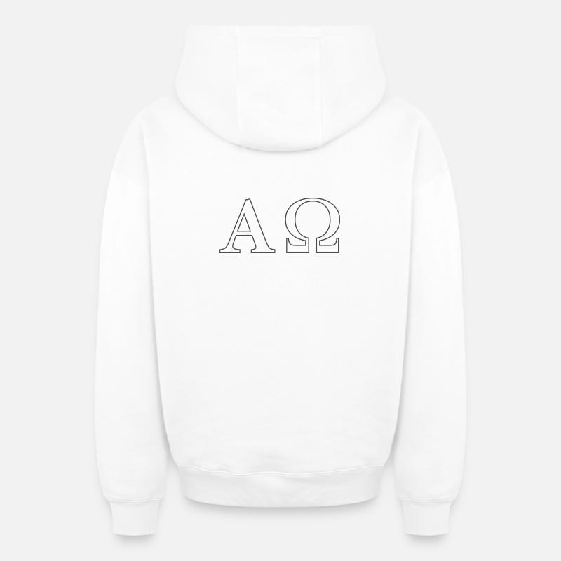 Alpha Omega Minimal Line Art - Sweat à capuche unisexe zippé oversize épais SPREAD - blanc