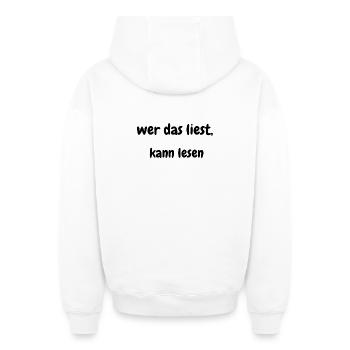Wer das liest, kann lesen – Wortspiel Shirt - Oversized Heavyweight Unisex Zip Hoodie - Weiß - Hinten - AI Model Male 178 light (178cm)