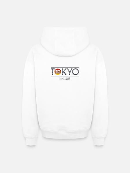 Tokio Neon Sonne Motiv - Oversized Heavyweight Unisex Zip Hoodie - Weiß