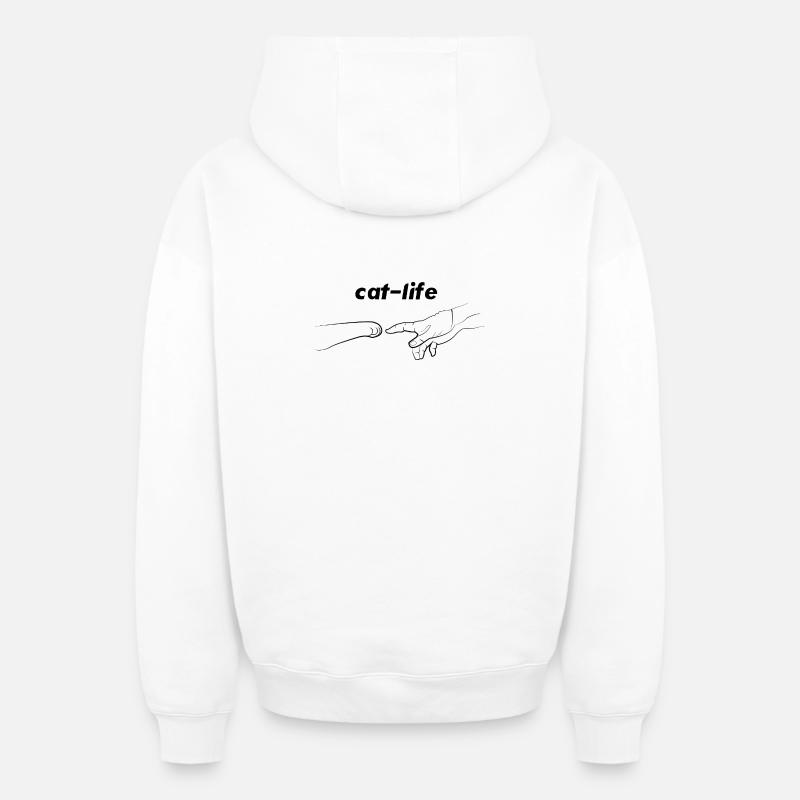 CAT LIFE - Sweat à capuche unisexe zippé oversize épais SPREAD - blanc
