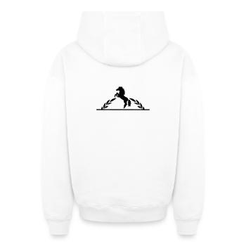 Cheval cabré en demi-couronne de laurier - Sweat à capuche unisexe zippé oversize épais SPREAD - blanc - Dos - AI Model Male 178 light (178cm)