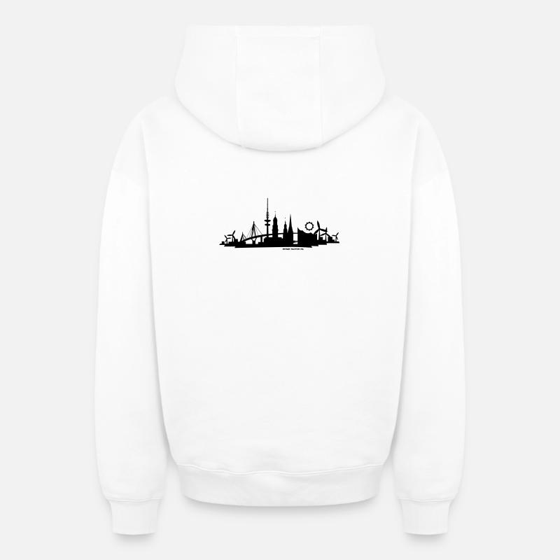 Ligne d’horizon « Hambourg » - Sweat à capuche unisexe zippé oversize épais SPREAD - blanc