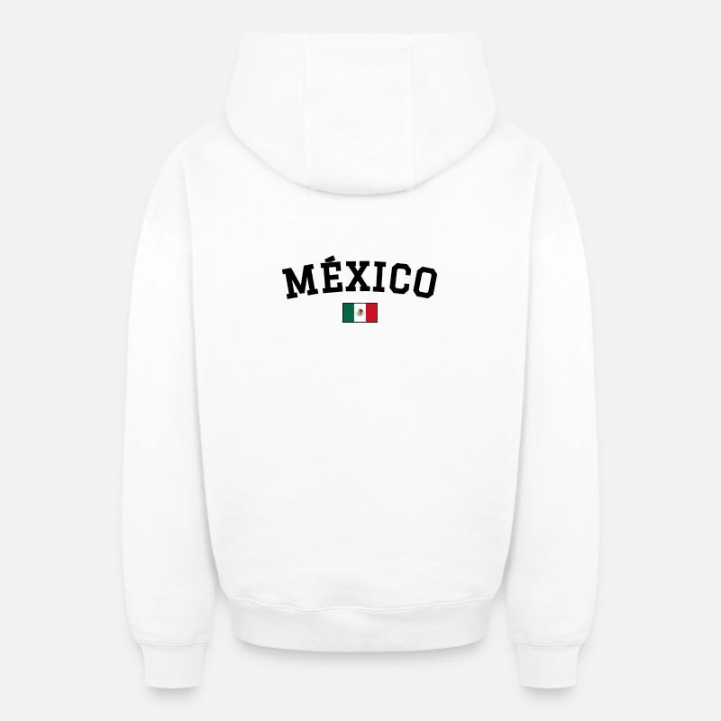 Drapeau du Mexique Noir - Sweat à capuche unisexe zippé oversize épais SPREAD - blanc