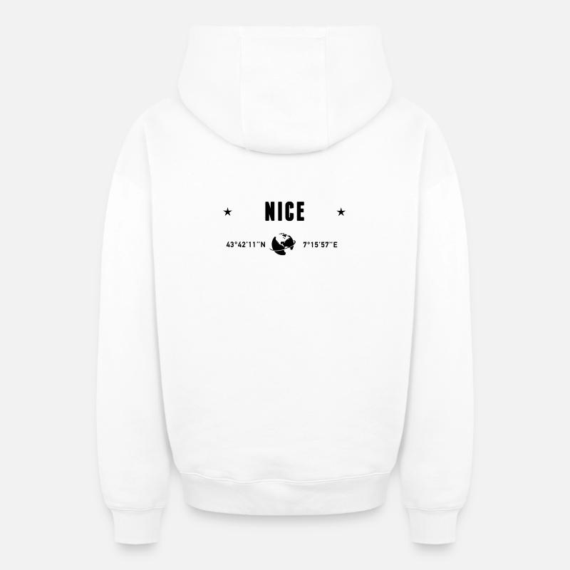 Nice France Coordonnées Gps Globe - Sweat à capuche unisexe zippé oversize épais SPREAD - blanc