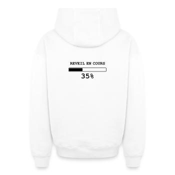 Réveil en cours - Sweat à capuche unisexe zippé oversize épais SPREAD - blanc - Dos - AI Model Male 178 light (178cm)