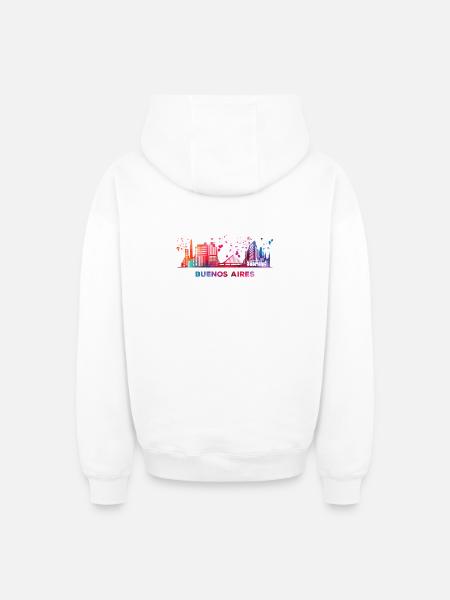 Portenos Skyline Buenos Aires - Oversized Heavyweight Unisex Zip Hoodie - Weiß