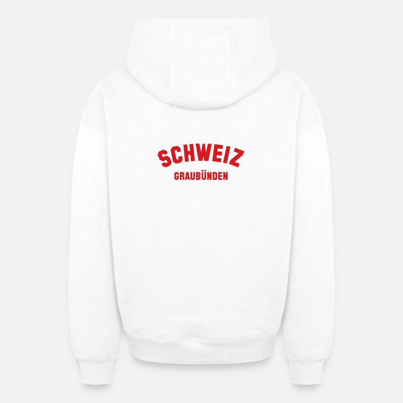 GRAUBÜNDEN Schweiz Suisse - Sweat à capuche unisexe zippé oversize épais SPREAD - blanc