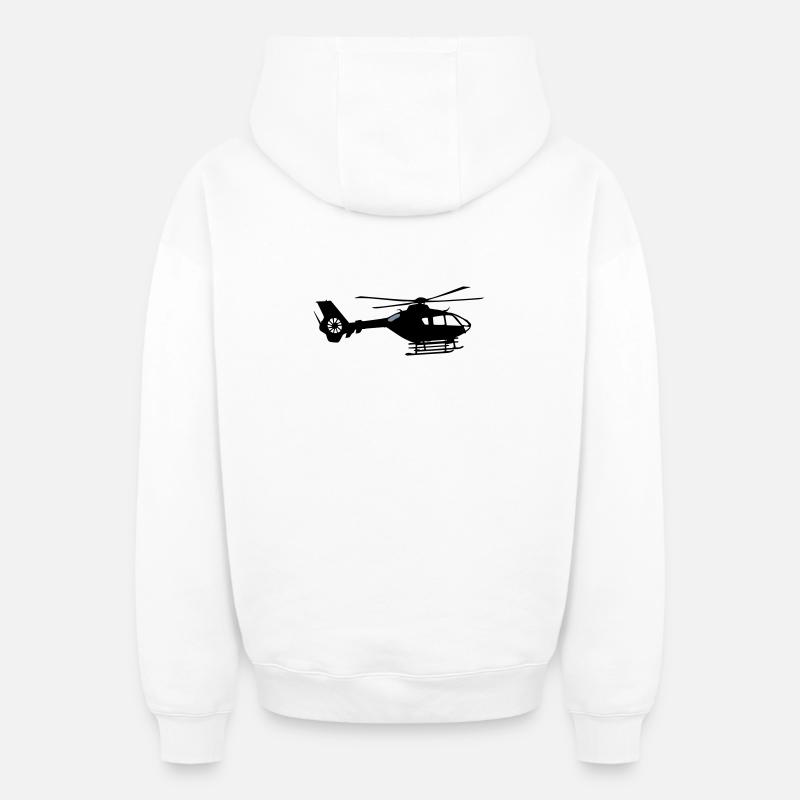 EC135 - Hélicoptère - Sweat à capuche unisexe zippé oversize épais SPREAD - blanc