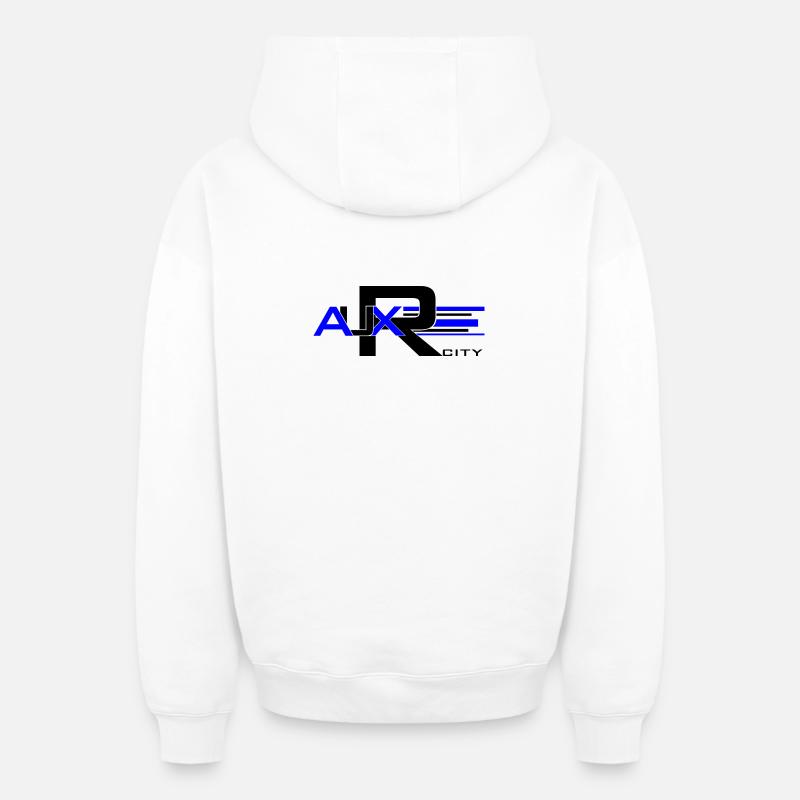 Auxerre Bleu Géométrique - Sweat à capuche unisexe zippé oversize épais SPREAD - blanc