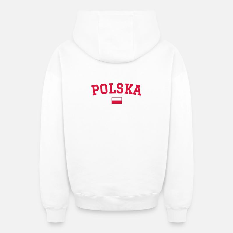 Drapeau polonais : Rouge - Sweat à capuche unisexe zippé oversize épais SPREAD - blanc