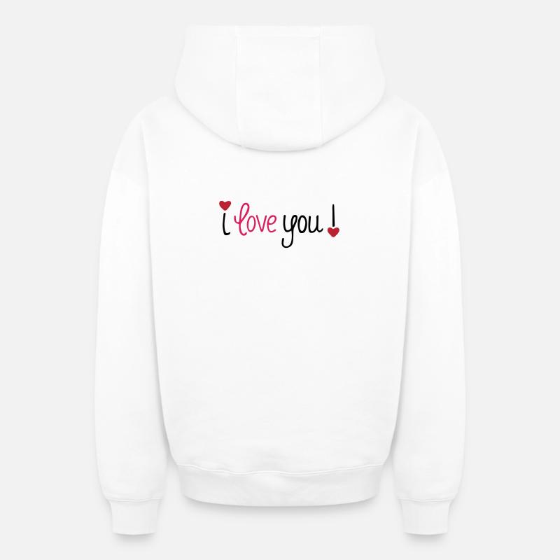 Saint-Valentin Je t’aime Cœurs - Sweat à capuche unisexe zippé oversize épais SPREAD - blanc