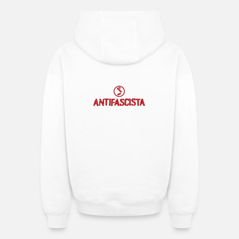 Antifasciste - Sweat à capuche unisexe zippé oversize épais SPREAD - blanc