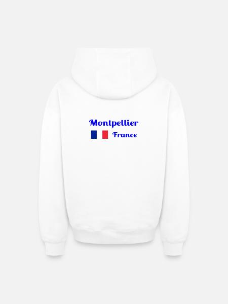 Montpellier, France- Imprimés élégants - Sweat à capuche unisexe zippé oversize épais SPREAD - blanc
