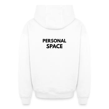 Personal Space Minimal Quote Design - Sweat à capuche unisexe zippé oversize épais SPREAD - blanc - Dos - AI Model Male 178 light (178cm)