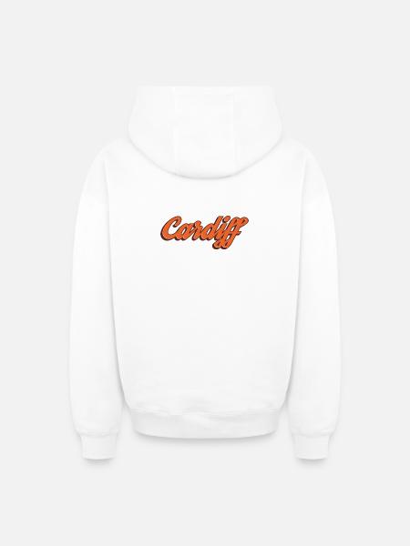 Cardiff Script Orange - Oversized Heavyweight Unisex Zip Hoodie - Weiß