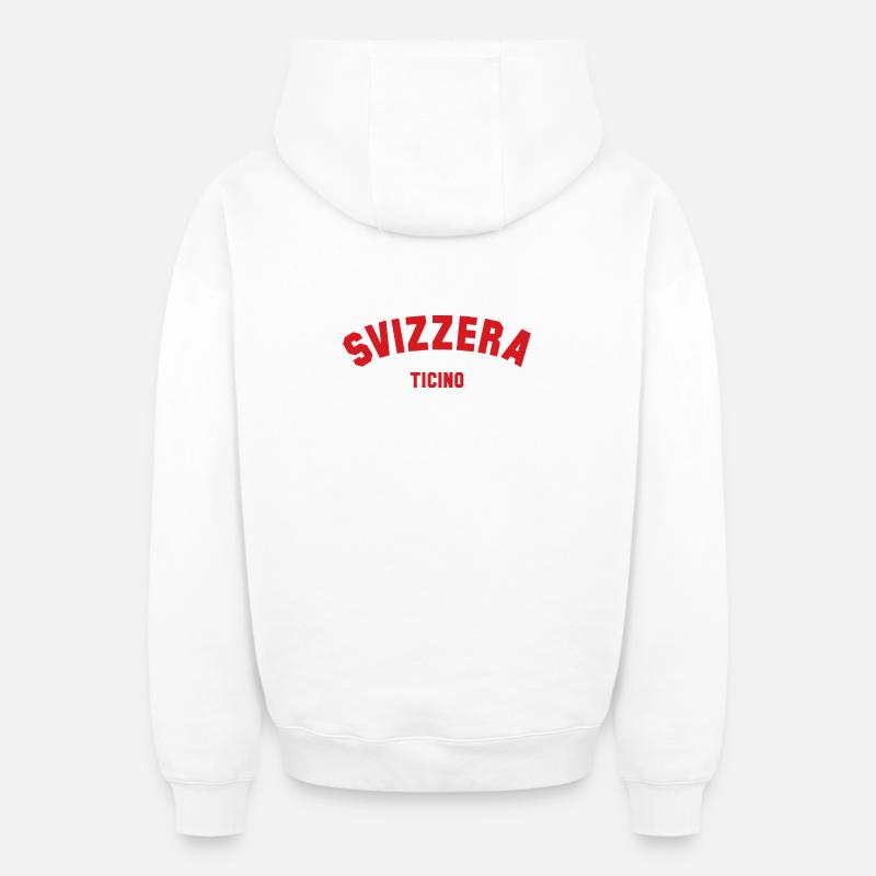 TICINO Svizzera Suisse Suisse - Sweat à capuche unisexe zippé oversize épais SPREAD - blanc
