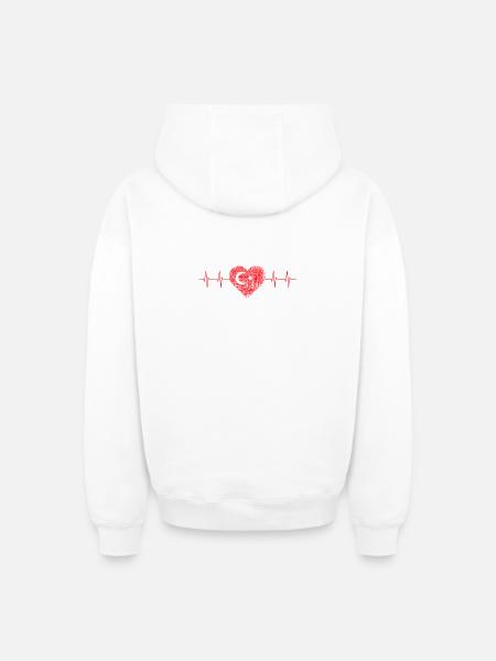 Heartbeat with Turkish flag - Oversized Heavyweight Unisex Zip Hoodie - white