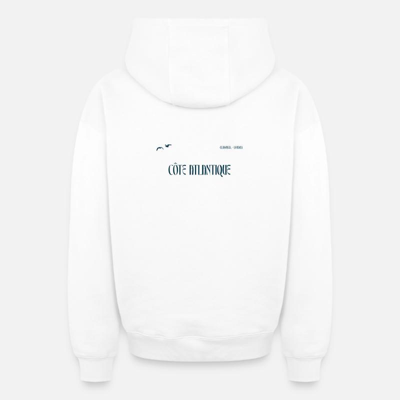 Lettrage Côte Atlantique - Sweat à capuche unisexe zippé oversize épais SPREAD - blanc