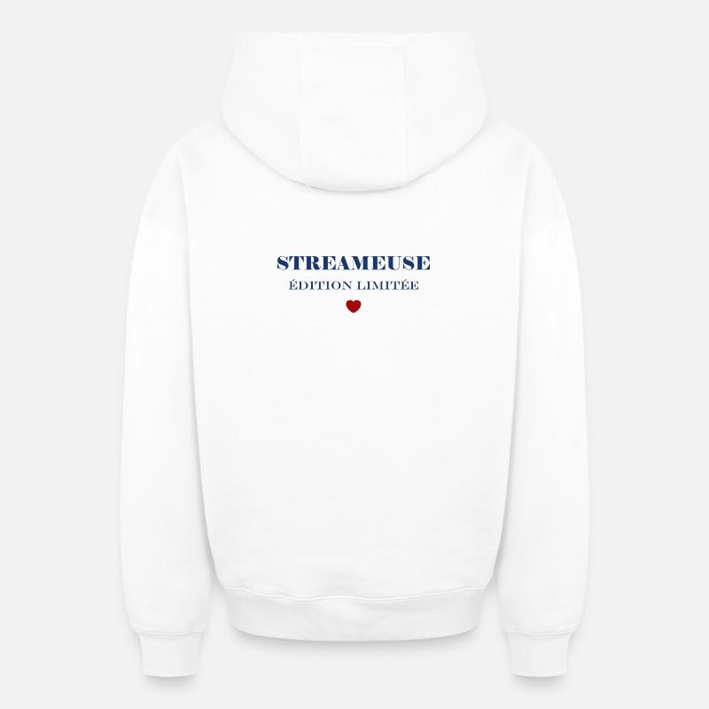 Streameuse  - Sweat à capuche unisexe zippé oversize épais SPREAD - blanc