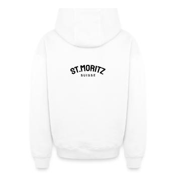 St. Moritz - Suisse - Schweiz - Swiss - Oversized Heavyweight Unisex Zip Hoodie - Weiß - Hinten - AI Model Male 178 light (178cm)