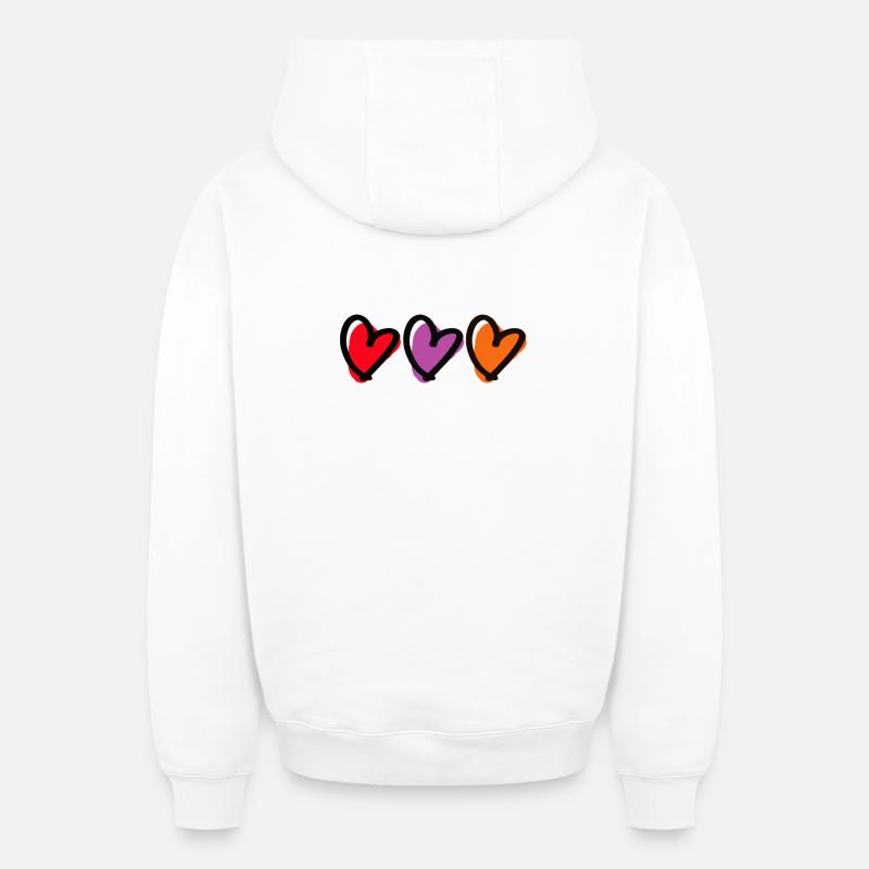 Conception d’esquisse de triple cœur - Sweat à capuche unisexe zippé oversize épais SPREAD - blanc