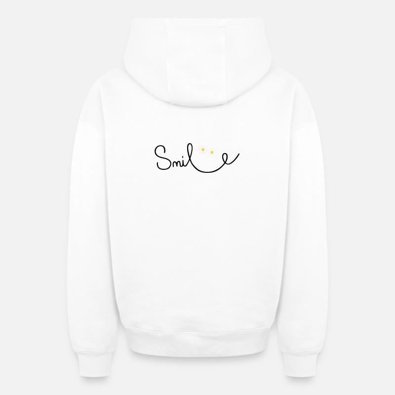Flowery smile in cursive script - Oversized Heavyweight Unisex Zip Hoodie - white
