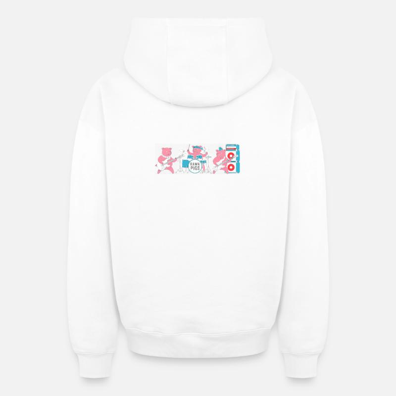 Rawk Pigs Drum Band - Sweat à capuche unisexe zippé oversize épais SPREAD - blanc