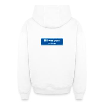 Hilversum Ortsschild - Oversized Heavyweight Unisex Zip Hoodie - Weiß - Hinten - AI Model Male 178 light (178cm)