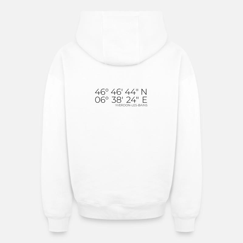 Coordonnées : Yverdon-les-Bains, Suisse - Sweat à capuche unisexe zippé oversize épais SPREAD - blanc
