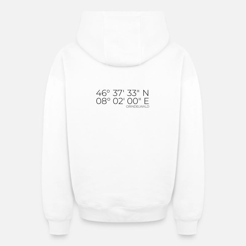 Coordonnées Grindelwald, Suisse - Sweat à capuche unisexe zippé oversize épais SPREAD - blanc