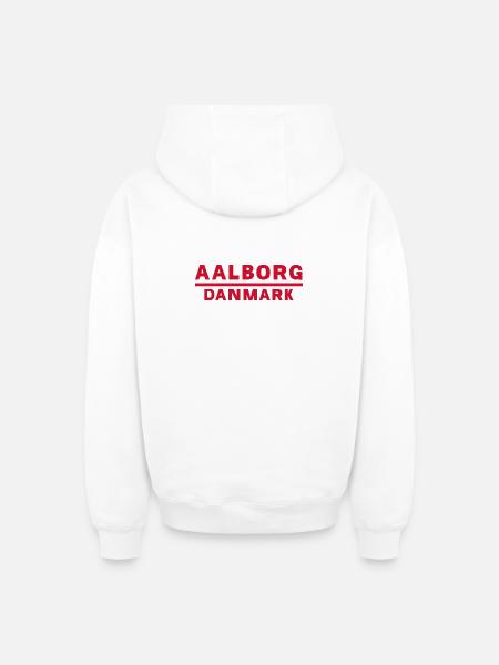 Aalborg Denmark Red Text Design - Oversized Heavyweight Unisex Zip Hoodie - white