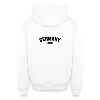 HESSEN Germany - Deutschland - Oversized Heavyweight Unisex Zip Hoodie - Weiß - Hinten - AI Model Male 178 light (178cm)
