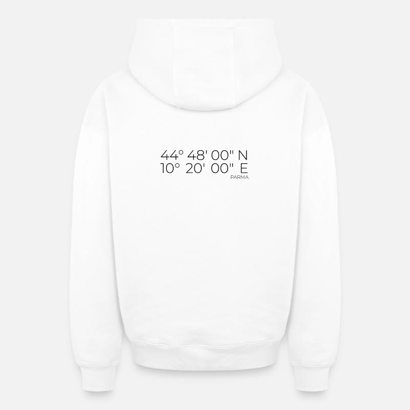 Coordonnées Parme, Italie - Sweat à capuche unisexe zippé oversize épais SPREAD - blanc