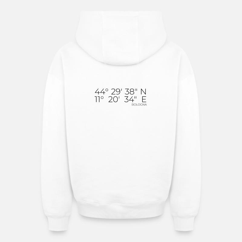 Coordonnées : Bologne, Italie - Sweat à capuche unisexe zippé oversize épais SPREAD - blanc