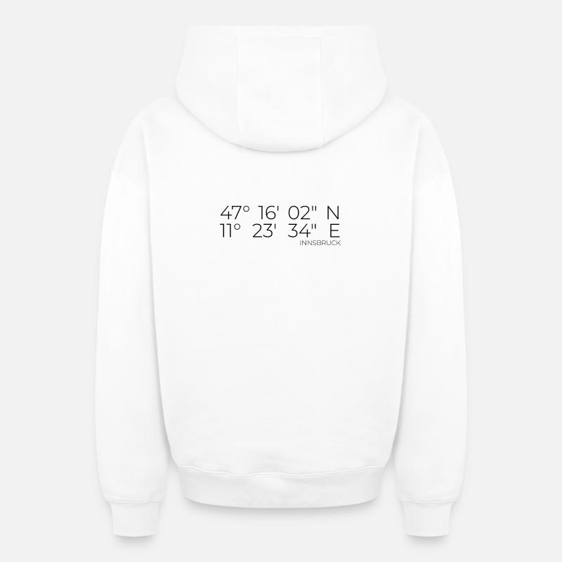 Coordonnées Innsbruck, Autriche - Sweat à capuche unisexe zippé oversize épais SPREAD - blanc