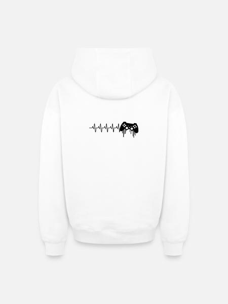Heartbeat gaming controller - Oversized Heavyweight Unisex Zip Hoodie - white