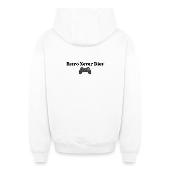 Retro Never Dies - Oversized Heavyweight Unisex Zip Hoodie - Weiß - Hinten - AI Model Male 178 light (178cm)