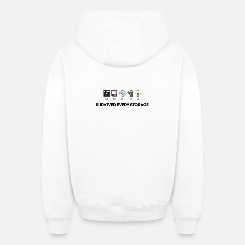 Data Storage Evolution - Tech Icons - Oversized Heavyweight Unisex Zip Hoodie - white