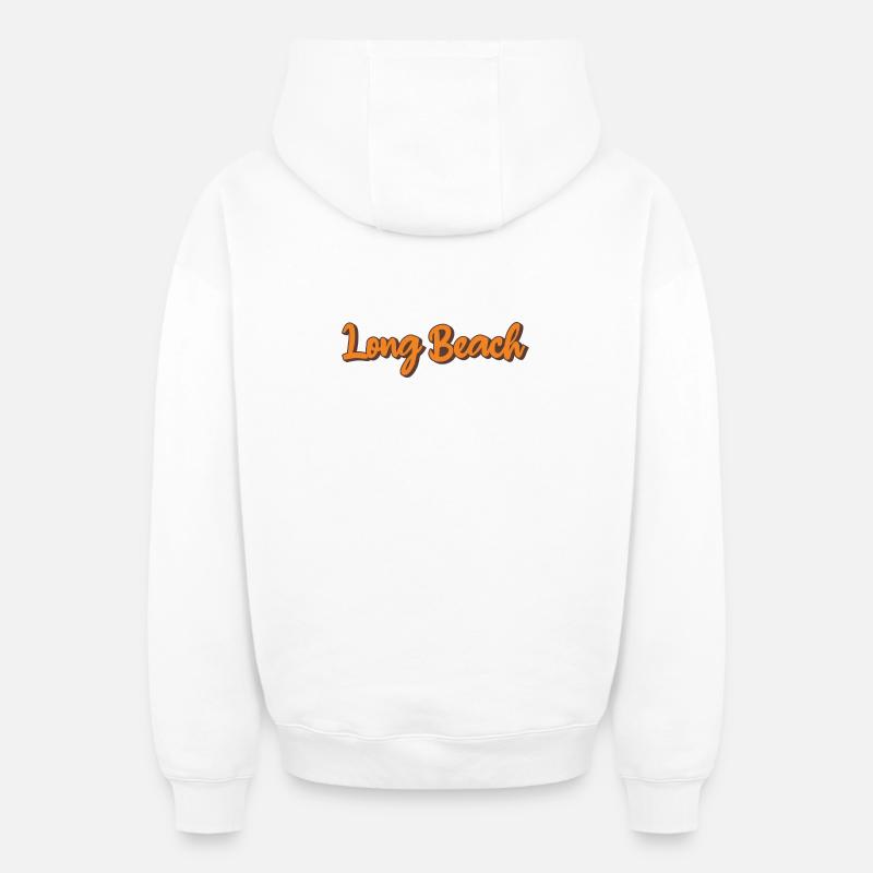 Script rétro de Long Beach - Sweat à capuche unisexe zippé oversize épais SPREAD - blanc