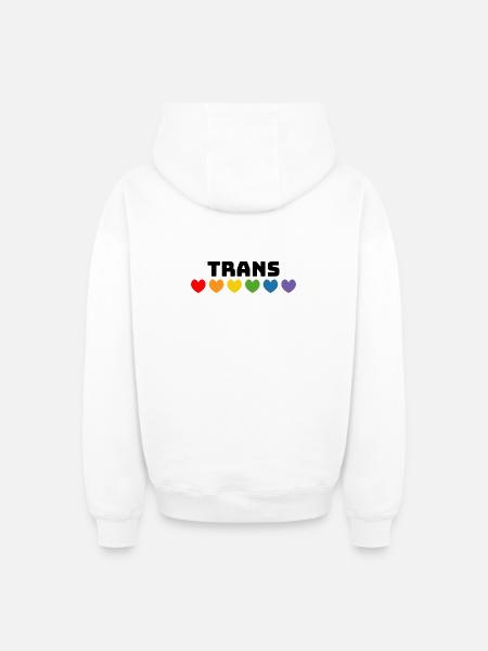 Rainbow heart trans black - Oversized Heavyweight Unisex Zip Hoodie - white