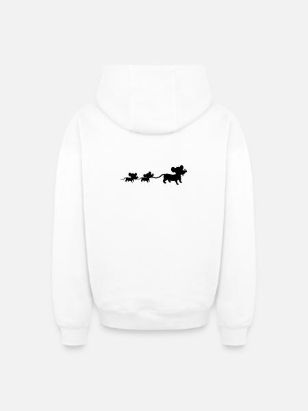 mus, familj, mamma, pappa, 2, barn, mamma, silhuett - Hoodie unisex med dragkedja oversize kraftig - vit