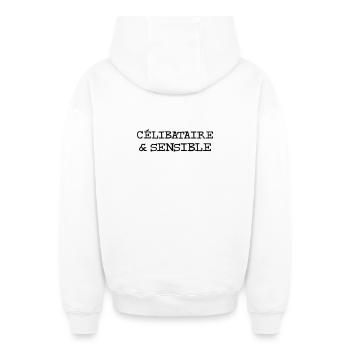 Célibataire & Sensible - Sweat à capuche unisexe zippé oversize épais SPREAD - blanc - Dos - AI Model Male 178 light (178cm)