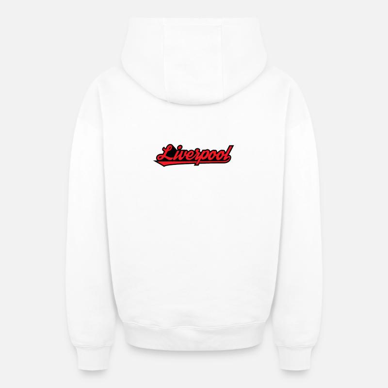 Liverpool Script on Black - Sweat à capuche unisexe zippé oversize épais SPREAD - blanc
