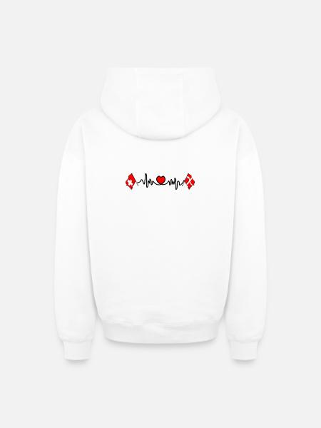 Cardio coeur Drapeau Suisse, drapeau Danemark - Sweat à capuche unisexe zippé oversize épais SPREAD - blanc